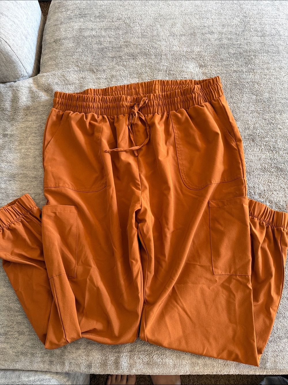 Unisex Cargo Jogger Pants in Rust Orange - Elastic Waist